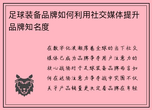 足球装备品牌如何利用社交媒体提升品牌知名度