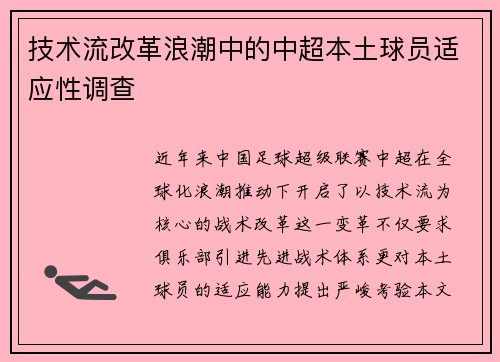 技术流改革浪潮中的中超本土球员适应性调查
