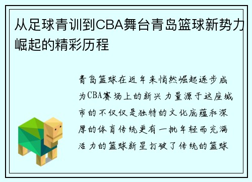 从足球青训到CBA舞台青岛篮球新势力崛起的精彩历程